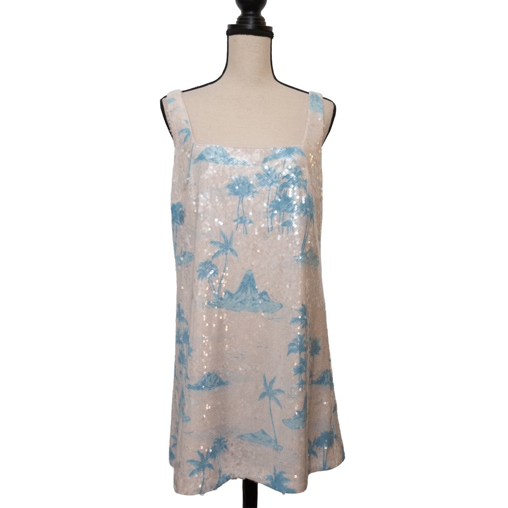 Gianni Bini x DANNIJO Twiggy Dress Womens 6 Blue Palm Sequin NWT 73834DR0524